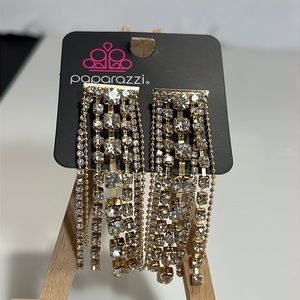 Paparazzi Barred Gold Toned Rhinstoned Tiered Earrings